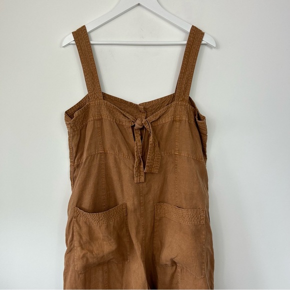 Wrap London 100% Linen Jumpsuit Size 16 Burnt Orange Dungarees Pockets Wide Leg - Picture 7 of 9